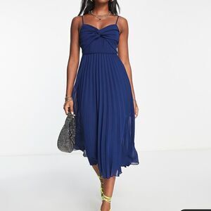 Asos Navy Twist Front Pleated Cami Dress  | Size 2